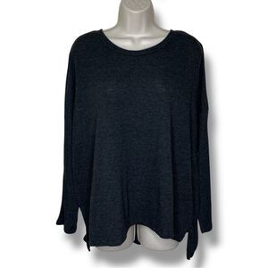 Joyspun Charcoal Gray Long Dolman Ribbed Sleeve Round Neck Top Women XL (16-18)